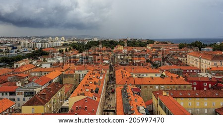 ZADAR, CROATIA - JULY 15, 2014: View from Cathedral tower stairs in Dalmatian town Zadar