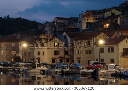 NOVIGRAD, CROATIA - AUGUST 10, 2015: Night photo of Dalmatian, fisherman town of Novigrad, Croatia