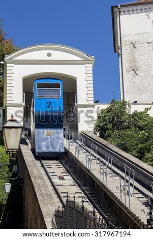 ZAGREB, CROATIA - SEPTEMBER 6, 2015: The Zagreb funicular is one of many tourist attractions in Zagreb, Croatia. It is one of the shortest funiculars in the world the length of the track is 66 meters.