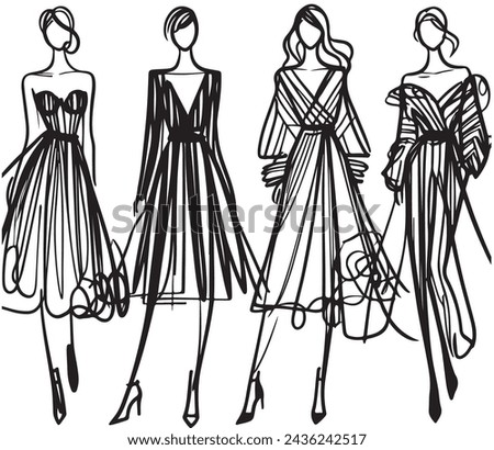 Fashion models silhouettes sketch hand drawn , vector illustration