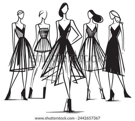 fashion models sketch. Girl in dress