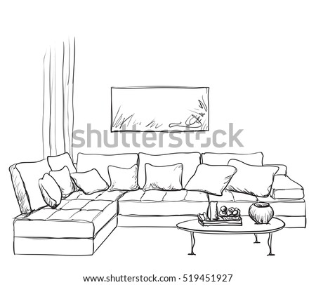 Hand Drawn Room Interior Sketch. Stock Vector Illustration 519451927 