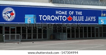 TORONTO - JUL 2: Entrance to the Rogers Centre stadium. Home of the Toronto Blue Jays baseball team. Taken July 2, 2013  in Toronto, Ontario, Canada.
