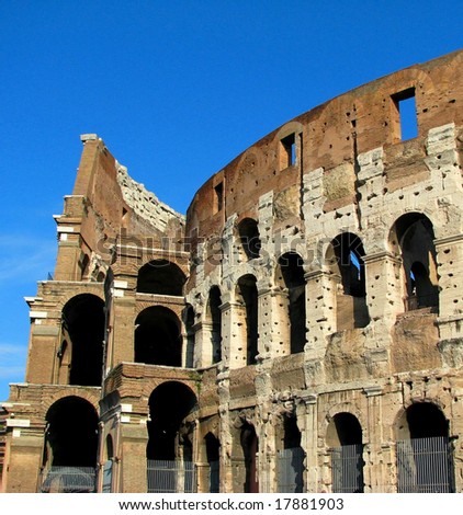 A side view of the Rome Coliseum.