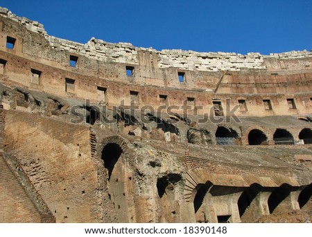 A view of the ancient Rome Coliseum from the inside.