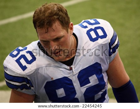 DALLAS - DEC 14: Sunday, December 14, 2008. Dallas Cowboys Receiver Jason Witten on the sideline during a game with the NY Giants. Taken in Texas Stadium.
