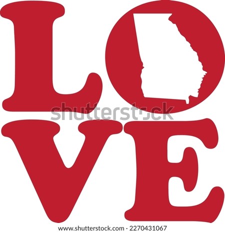 LOVE Georgia State Red Outline Vector Graphic Illustration Isolated
