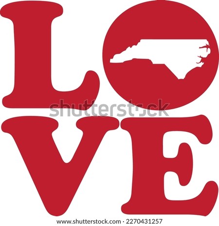 LOVE North Carolina State Red Outline Vector Graphic Illustration Isolated