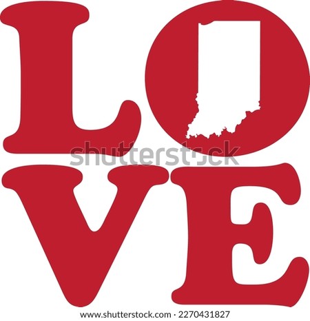 LOVE Indiana State Red Outline Vector Graphic Illustration Isolated