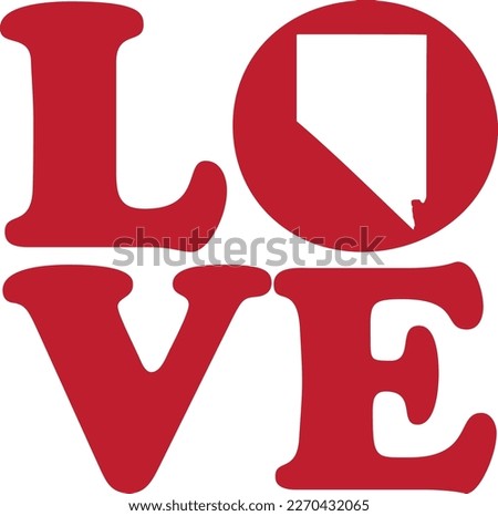 LOVE Nevada State Red Outline Vector Graphic Illustration Isolated	