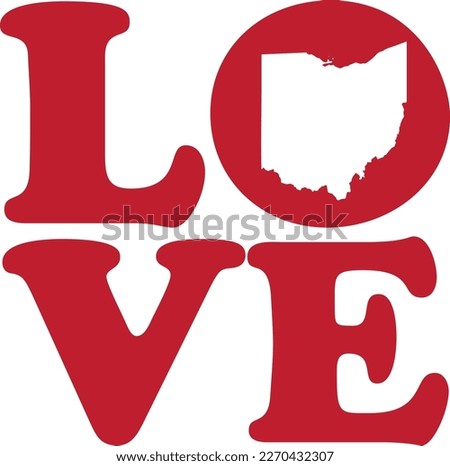 LOVE Ohio State Red Outline Vector Graphic Illustration Isolated