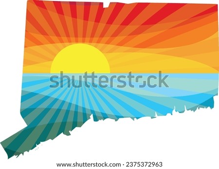 Colorful Sunset Outline of Connecticut Vector Graphic Illustration Icon