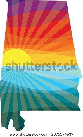 Colorful Sunset Outline of Alabama Vector Graphic Illustration Icon