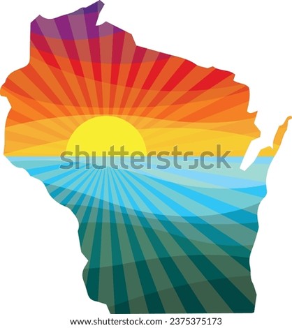 Colorful Sunset Outline of Wisconsin Vector Graphic Illustration Icon