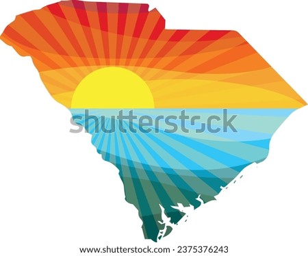 Colorful Sunset Outline of South Carolina Vector Graphic Illustration Icon