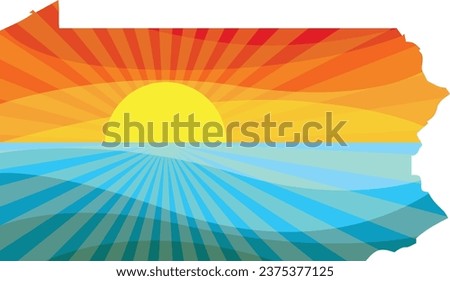 Colorful Sunset Outline of Pennsylvania Vector Graphic Illustration Icon