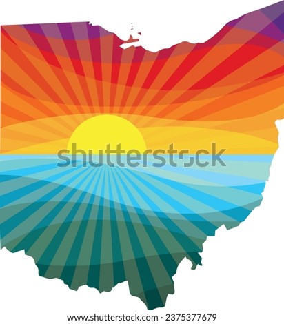 Colorful Sunset Outline of Ohio Vector Graphic Illustration Icon
