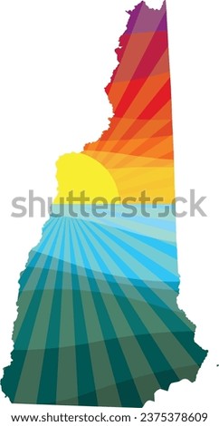 Colorful Sunset Outline of New Hampshire Vector Graphic Illustration Icon