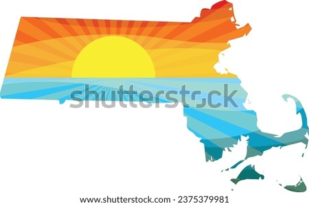 Colorful Sunset Outline of Massachusetts Vector Graphic Illustration Icon