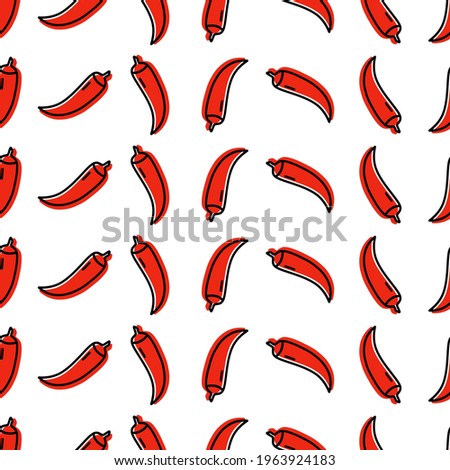 Chilli red hot pepper icon seamless pattern. Spicy food mexican cuisine line label symbols in rows. Trendy silhouette sign design template. Graphic pictogram. Outline logo vector illustration