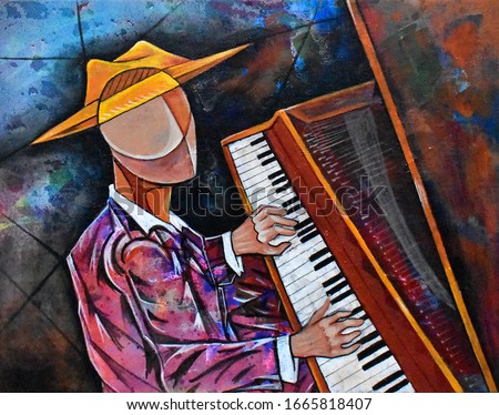 Cubist surrealism musician  painting modern abstract design