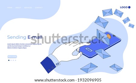 Sending E-mail using your smartphone.Sending emails using e-mail.The concept of online communication.3D image.Isometric vector illustration.The landing page template.