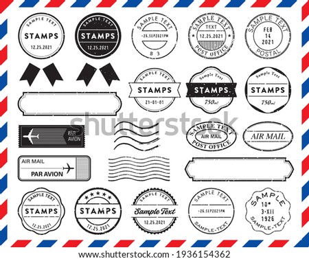 Retro postmark, stamp, and frame set