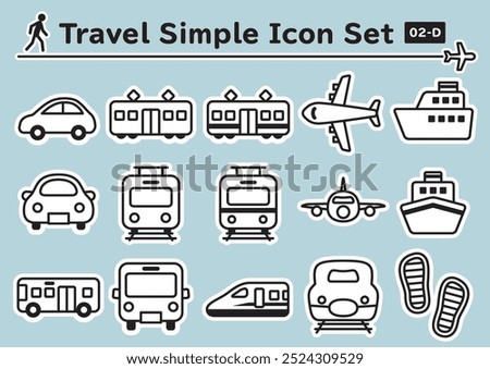 Simple and cute sticker-like icons set for travel