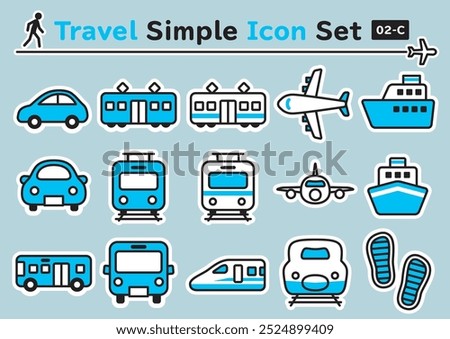 Simple and cute sticker-like icons set for travel