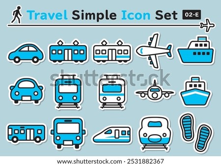 Simple and cute sticker-like icons set for travel