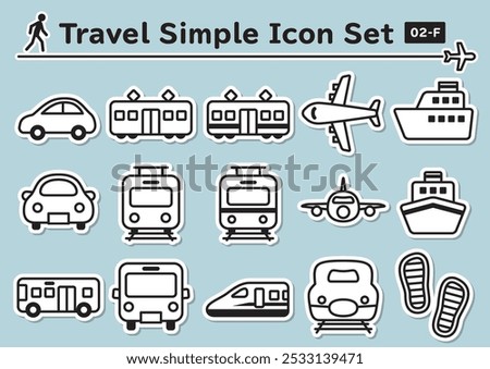 Simple and cute sticker-like icons set for travel