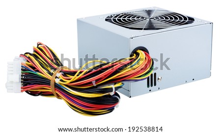 The power supply unit of personal computer isolated on white background