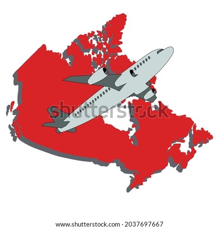 Airplane Flying Over Canada Map,Vector illustration ,Jet Passenger's Airplane