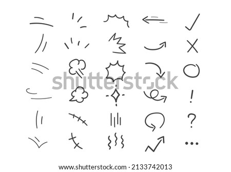 Vector set of hand-drawn cute cartoony expression sign doodle line stroke. movement drawing, curve directional arrows, emoticon effects design elements, cartoon character emotion symbols, ストックフォト © 