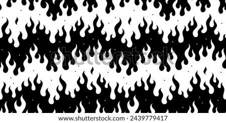 Y2k seamless pattern. Hand drawn vector background. Fire illustration. Silhouette of flame. Black and white.