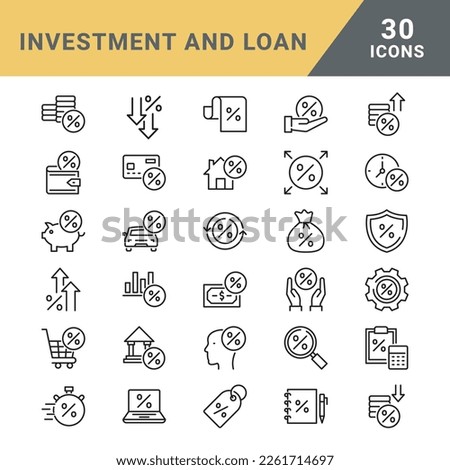 Investment and Loan vector line icon set