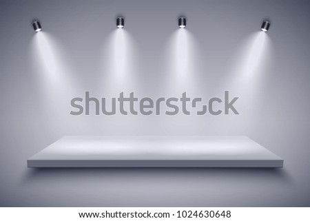 Light box with Black and white platform on with four spotlights. Editable Background Vector illustration.