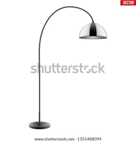 Decorative Floor Lamp Original Sample Model with Chrome bell-style Shade For Loft, Living Room, Bedroom, Study Room and Office. Vector Illustration isolated on white background.