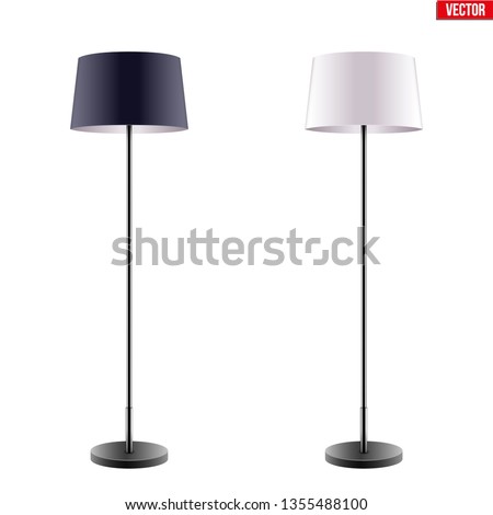 Classic Decorative Floor Lamp Original Sample Model with Black and White Silk Shade For Loft, Living Room, Bedroom, Study Room and Office. Vector Illustration isolated on white background.