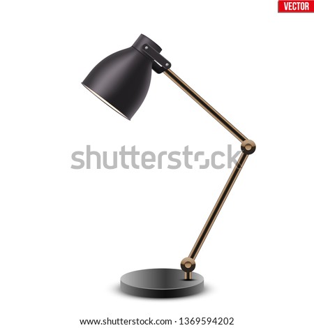 Task table desk lamp Sample Model Vintage Cone Shade with brass arm. For Coworking, Office Workspace and Study Room. Vector Illustration isolated on white background.