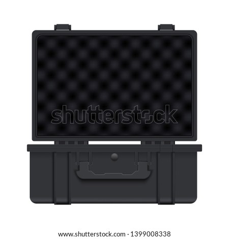 Protective Waterproof Plastic Case. Tool box and Safe Equipment Storage. Opened style. Vector Illustration isolated on white background.