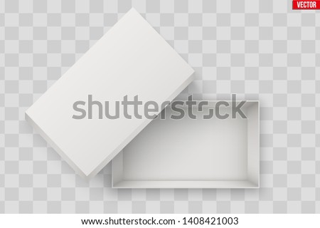 Blank of Opened White Shoes Box With Lid. Mockup Rectangle Paper box container. Vector Illustration isolated on transparent background.
