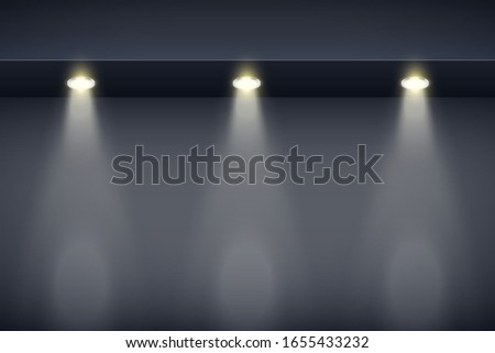 The border on black wall with spotlights. Modern Interior False Ceilings with Design for Kitchen and Living Room and Bedroom. Editable Background Vector illustration.