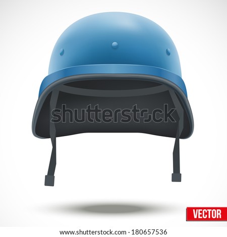 Military helmet troops of United Nations. Vector illustration. Metallic army symbol of defense and protect. Isolated on white background. Editable.