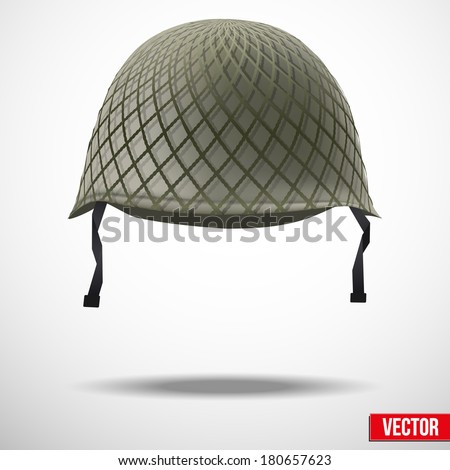 Military classic helmet green color. Vector illustration. Metallic army symbol of defense and protect. Isolated on white background. Editable.