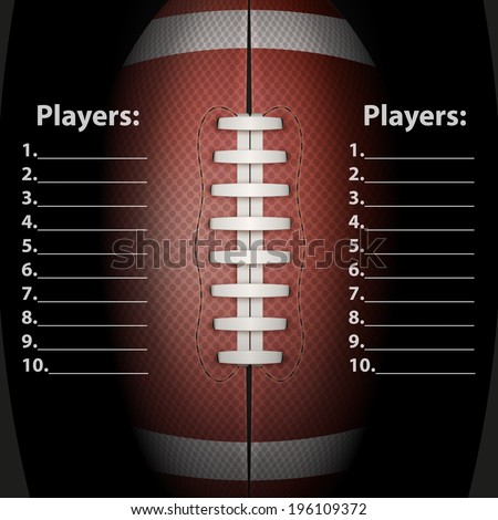 Dark Background of American Football or rugby sports. Theme of list and schedule of players and statistics. Realistic Vector Illustration.