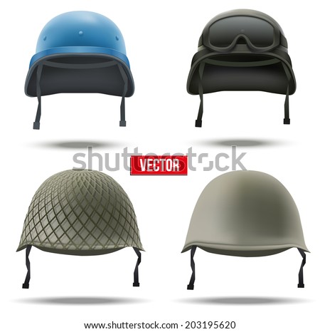 Set of Military helmets Vector Illustration. Army symbol of defense. Isolated on white background.