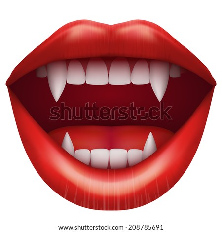 Vampire Mouth With Open Red Lips And Long Teeth. Vector Illustration ...