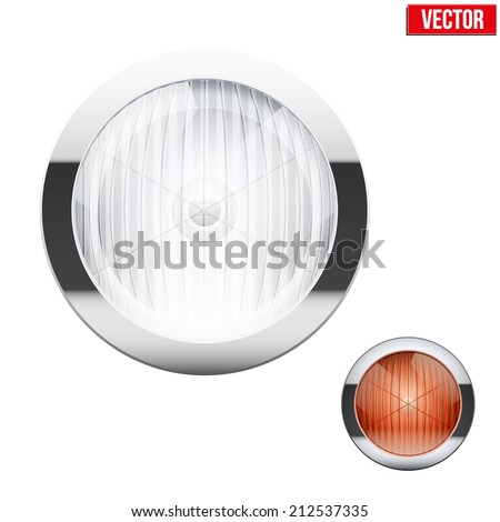 Round car headlight and turn indicator. Vintage Vector Illustration isolated on white background.