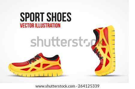 Background of Two Running shoes. Bright Sport sneakers symbols. Vector illustration.